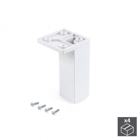 Emuca Pied Pour Meubles, Coin, Réglable 100 - 110 Mm, Plastique, Blanc, 4 U.