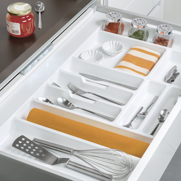 Emuca Range-couvert Optima Pour Tiroir De Cuisine Vertex/concept 500, Module 800 Mm .panneau 16mm, Plastique, Blanc