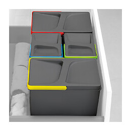 Emuca Kit De Poubelles, 12 L + 6 L + 6 L, Module 600 Mm, Plastique, Gris Anthracite, 3 Ut. + Base