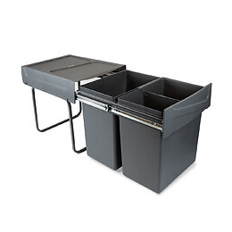 Emuca Poubelles De Recyclage Pour Cuisine, 2x20 L, Fixation Inférieure, Extraction Manuel, Plastique, Gris Anthracite
