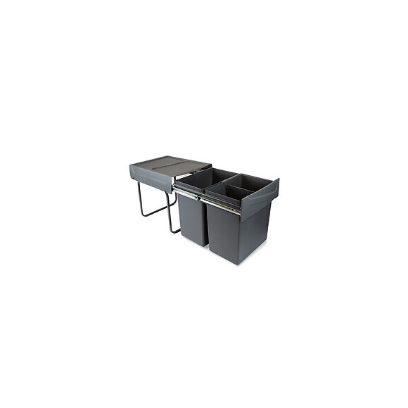 Emuca Poubelles De Recyclage Pour Cuisine, 2x20 L, Fixation Inférieure, Extraction Manuel, Plastique, Gris Anthracite