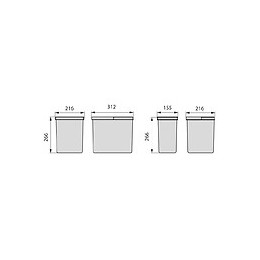 Emuca Poubelles Pour Tiroir De Cuisine, Hauteur 266 Mm, 2x7l, Gris Antracite