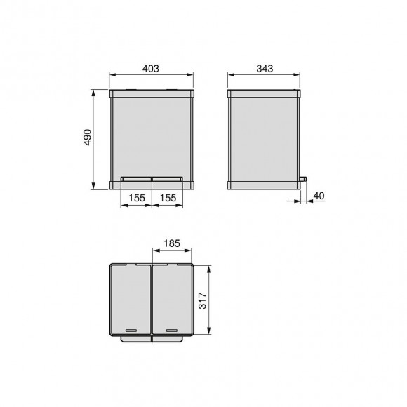 Emuca Poubelle Extérieure À 2 Compartiments De 15 Litres, Acier Inoxydable