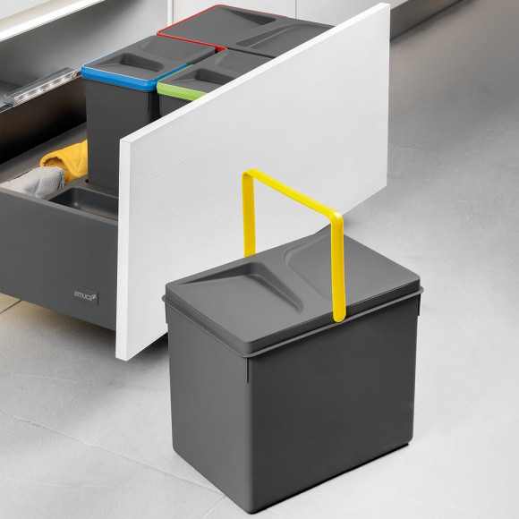 Emuca Poubelles Pour Tiroir De Cuisine, Hauteur 216 Mm, 2x12l, Gris Antracite