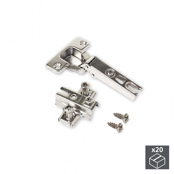 Emuca Charnière, D. 35 Mm, Droite Pour Montage En Applique, Ouverture 110º, Avec Embase Eurovis, 20 Ut.