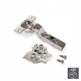 Emuca Charnière, D. 35 Mm, Coudée Pour Montage Rentrant, Ouverture 100º, Avec Embase Eurovis, 20 Ut.