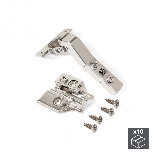 Emuca Charnière X91, D. 35 Mm, Courbée À 45º, Fermeture Amortie, Avec Embase, 10 Ut.