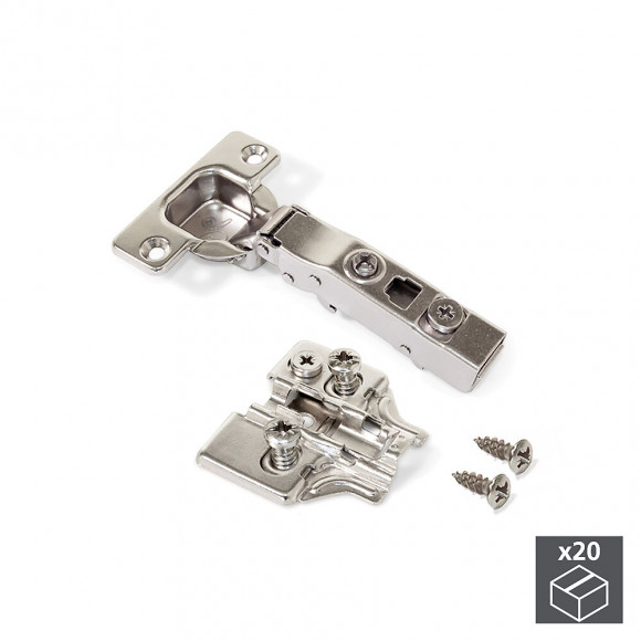 Emuca Charnière, D. 35 Mm, Droite Pour Montage En Applique, Ouverture 100º, Avec Embase Eurovis, 20 Ut.