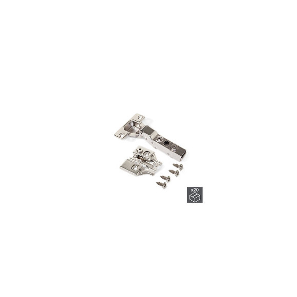 Emuca Charnière, D. 35 Mm, Coudée Pour Montage En Applique Sur Panneau Mitoyen, Ouverture 100º, Avec Embase, 20 Ut.