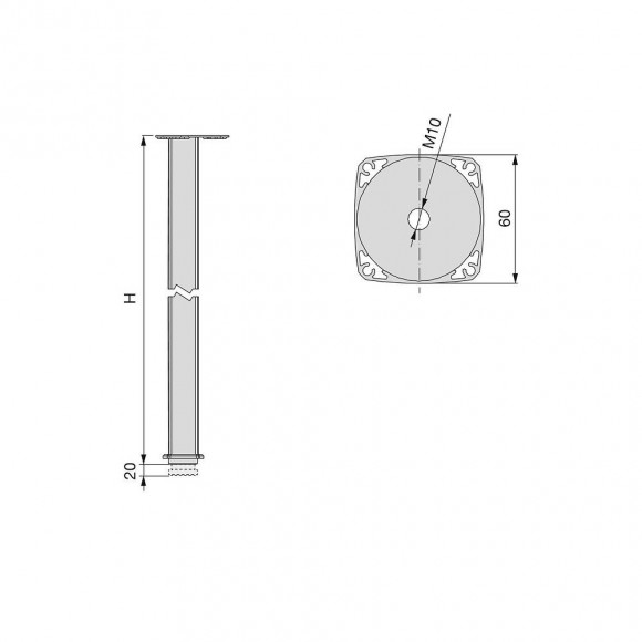 Emuca Pied Pour Table, Carré, Réglable 710 -730 Mm, Aluminium, Anodisé Mat