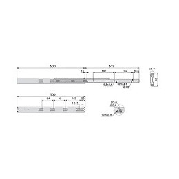 Emuca Paire De Coulisses Pour Tiroirs, À Billes, 45 X 500 Mm, Sortie Totale, Fermeture Amortie, Zingué, 5 Ut.