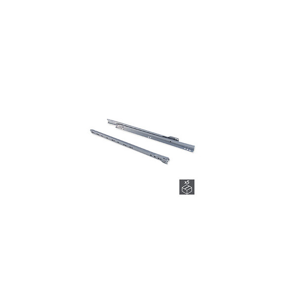 Emuca Paire De Coulisses À Roulettes Pour Tiroirs, Fermeture Avec Chute, 500 Mm, Sortie Partielle, Gris Métallisé, 5 Ut.