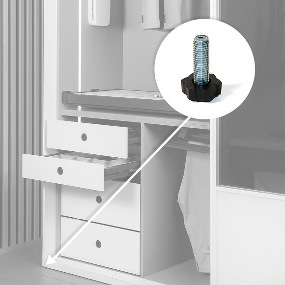 Emuca Vérin De Réglage Pour Pied De Meuble, Hexagonale, M8, Hauteur 38 Mm, Acier Et Plastique, 20 Ut.