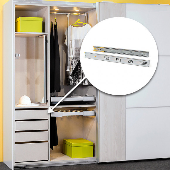 Emuca Paire De Coulisses Pour Tiroirs, À Billes, 45 X 500 Mm, Sortie Totale, Fermeture Amortie, Zingué, 5 Ut.