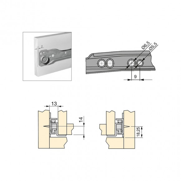 Emuca Paire De Coulisses À Roulettes Pour Tiroirs, Fermeture Avec Chute, 800 Mm, Sortie Partielle, Gris Métallisé, 5 Ut.