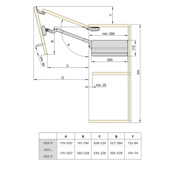 Emuca Compas Agile Flap Pour Portes Relevables Doubles, 7-11,6 Kg, Module H 650mm, Acier Et Plastique, Gris Anthracite