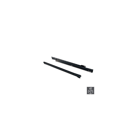 Emuca Paire De Coulisses À Roulettes Pour Tiroirs, Fermeture Avec Chute, 800 Mm, Sortie Partielle, Noir, 5 Ut.