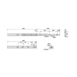 Emuca Pair De Coulisses Pour Tiroirs, À Billes, 45 X 650 Mm, Sortie Totale, Fermeture Amortie, Zingé