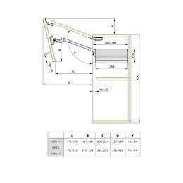 Emuca Compas Agile Flap Pour Portes Relevables Doubles, 7,8-13 Kg, Module H 590mm, Acier Et Plastique, Gris Anthracite
