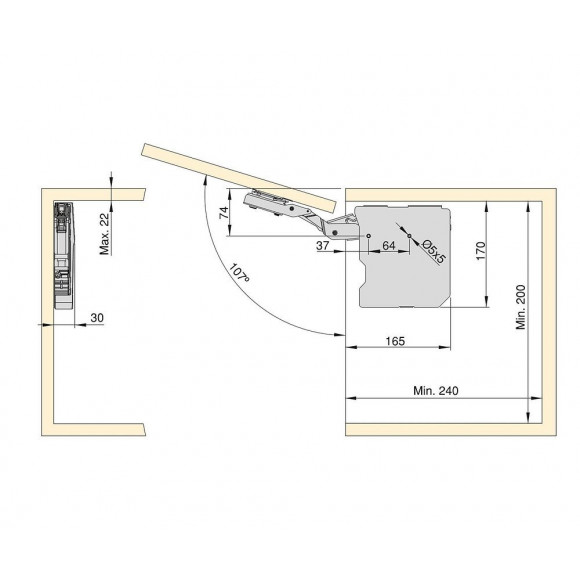 Emuca Compas Pour Portes Relevables, Force 1.600 - 3.600, Acier Et Plastique, Gris Anthracite