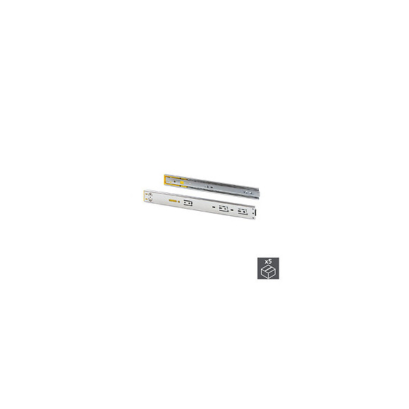 Emuca Paire De Coulisses Pour Tiroirs, À Billes, 45x450mm, Sortie Totale, Système Push, Fermeture Amortie, Zingué, 5 Ut.