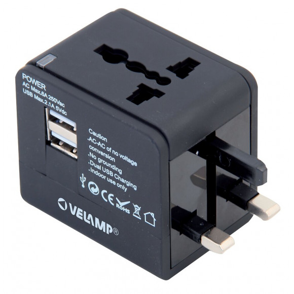 Adaptateur De Voyage Monobloc Avec 2 Prises Usb Max. 2.1a