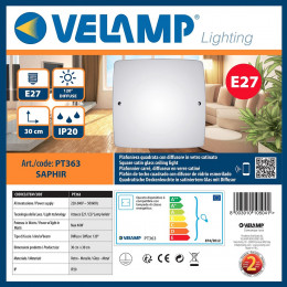 Saphir : Plafonnier En Verre, Carré 30x30 Cm, E27