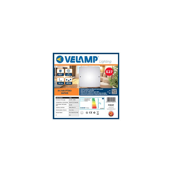 Saphir : Plafonnier En Verre, Carré 30x30 Cm, E27