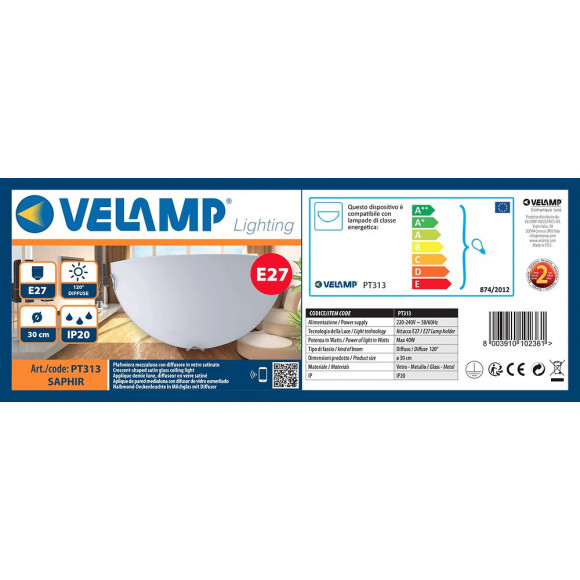 Saphir : Plafonnier Demi-lune En Verre Satiné, Ø 30 Cm, 1xe27