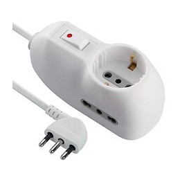 Multiprise Italienne 3 Entrées. Câble 1,5 M, Petite Prise 10 A