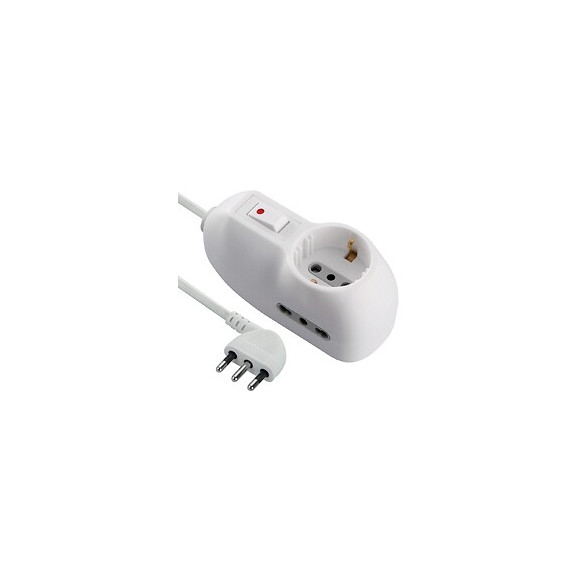 Multiprise Italienne 3 Entrées. Câble 1,5 M, Petite Prise 10 A