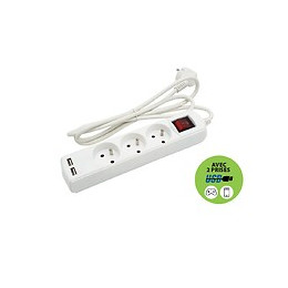 Multiprise 3 Sorties + 2 Usb. Cable 1,5m