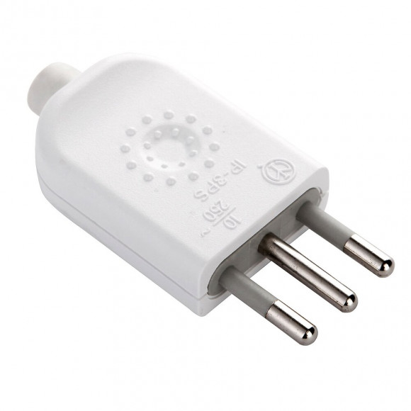 Fiche Droite Italienne, 2p + T, 10a, 230v, Blanc Mat