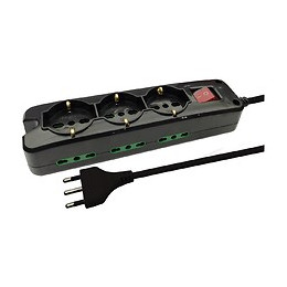 Multiprise Italienne 9 Prises: 3 Prises Schuko + 6 Prises Bivalentes 10 / 16a. Câble De 1,5 M Et Interrupteur