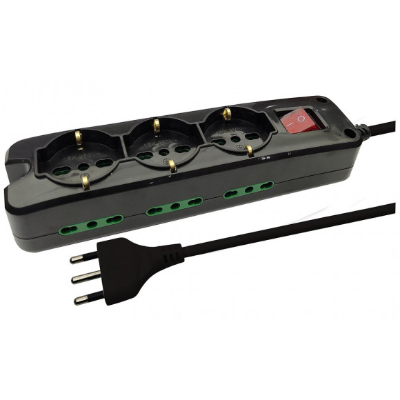 Multiprise Italienne 9 Prises: 3 Prises Schuko + 6 Prises Bivalentes 10 / 16a. Câble De 1,5 M Et Interrupteur