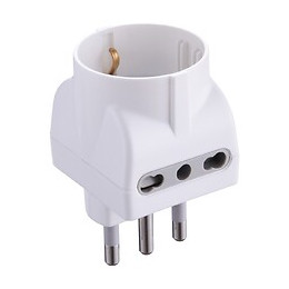 Adaptateur Italien: 1 Prise Schuko 10 / 16a + 2 Prises 10/16a. Fiche 16a