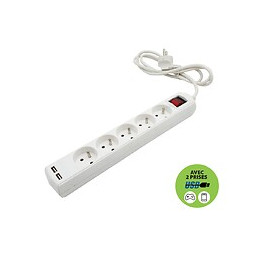 Multiprise 5 Sorties + 2 Usb. Cable 1,5m