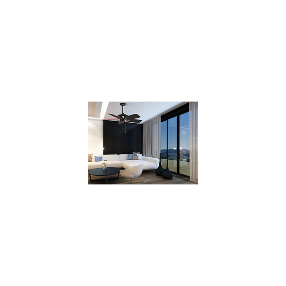 Ventilateur De Plafond Réversible Nickelé Noir Avec Pales Noires Et Rouge Ultra Design