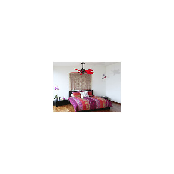 Ventilateur De Plafond Réversible Nickelé Noir Avec Pales Noires Et Rouge Ultra Design