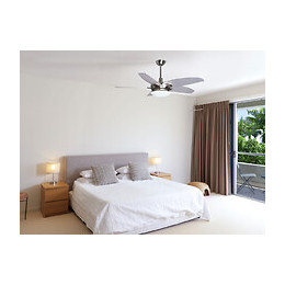 Ventilateur De Plafond Moteur Chrome Pales Chêne / Argent Avec Lumiere Led