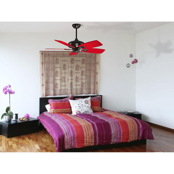 Ventilateur De Plafond Réversible Nickelé Noir Avec Pales Noires Et Rouge Ultra Design
