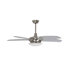 Ventilateur De Plafond Moteur Chrome Pales Chêne / Argent Avec Lumiere Led