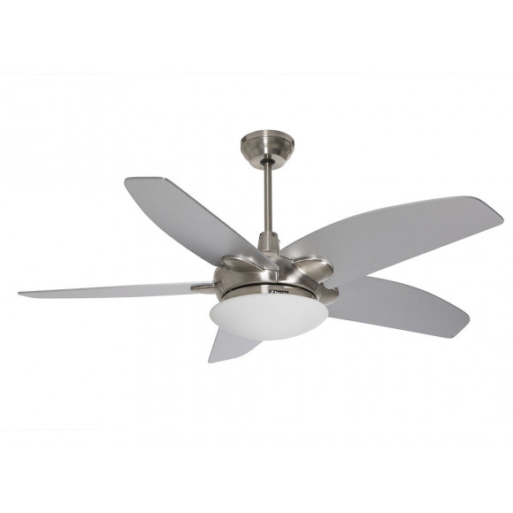 Ventilateur De Plafond Moteur Chrome Pales Chêne / Argent Avec Lumiere Led