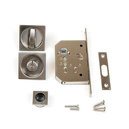 Emuca Kit De Serrure À Condamnation Carrée Pour Porte Coulissante, Acier, Nickel Satiné.