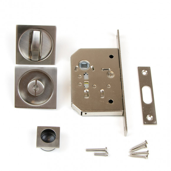 Emuca Kit De Serrure À Condamnation Carrée Pour Porte Coulissante, Acier, Nickel Satiné.