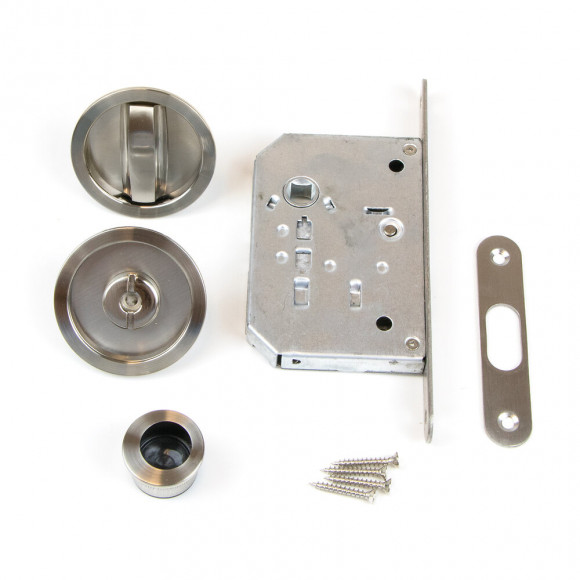 Emuca Kit De Serrure À Condamnation Ronde Pour Porte Coulissante, Acier, Nickel Satiné.