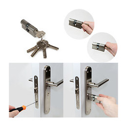 Emuca Cylindre De Serrure Europeen Pour Porte, 30+30 Mm, Longue Came, 5 Clés, Aluminium, Nickel Satiné, 5 Sets.