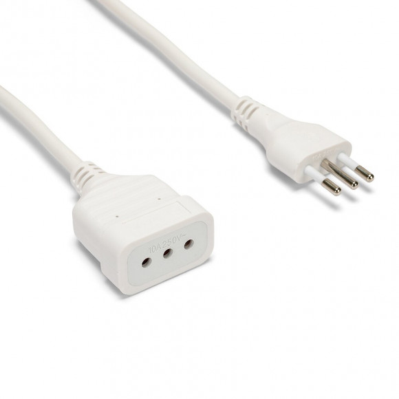 Rallonge Italienne 5 M: Fiche Et Prise 10a, Blanc - Câble 3g0,75 Mm131