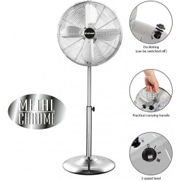 Ventilateur Sur Pied De 40 Cm En Métal Chromé. 3 Vitesses
