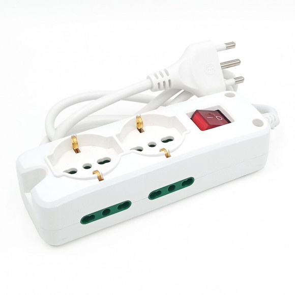 Multiprise Italienne 6 Entrées, Câble De 1,5 M Et Interrupteur Lumineux